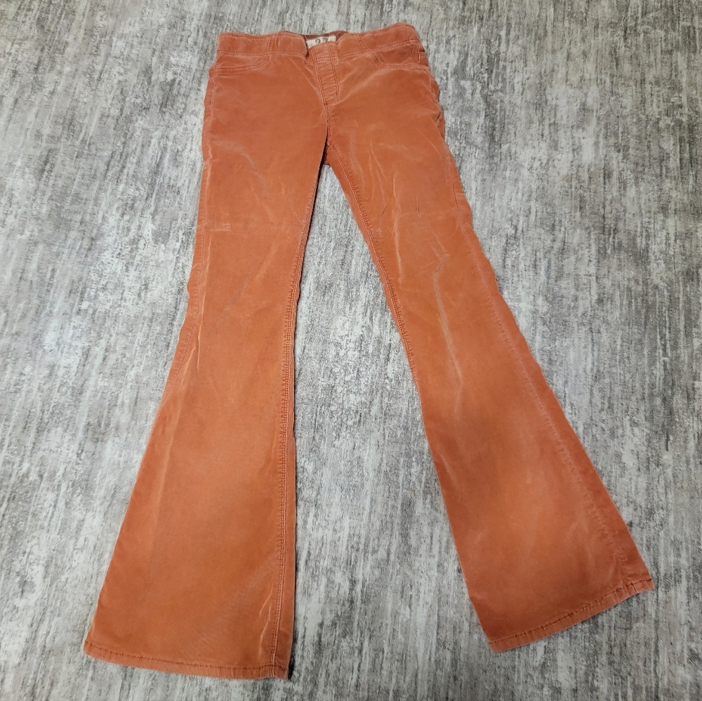Free People Size 27 Women's Flared Orange Pants Corduroy Pull On Pants Boho Fall